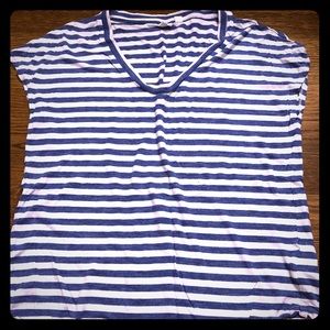 Bright blue and white striped v-neck tee